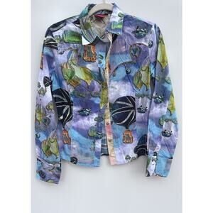 Oilily Hot Air Balloon Print Button Down Shirt 100% Cotton Multicolor Size 40 M